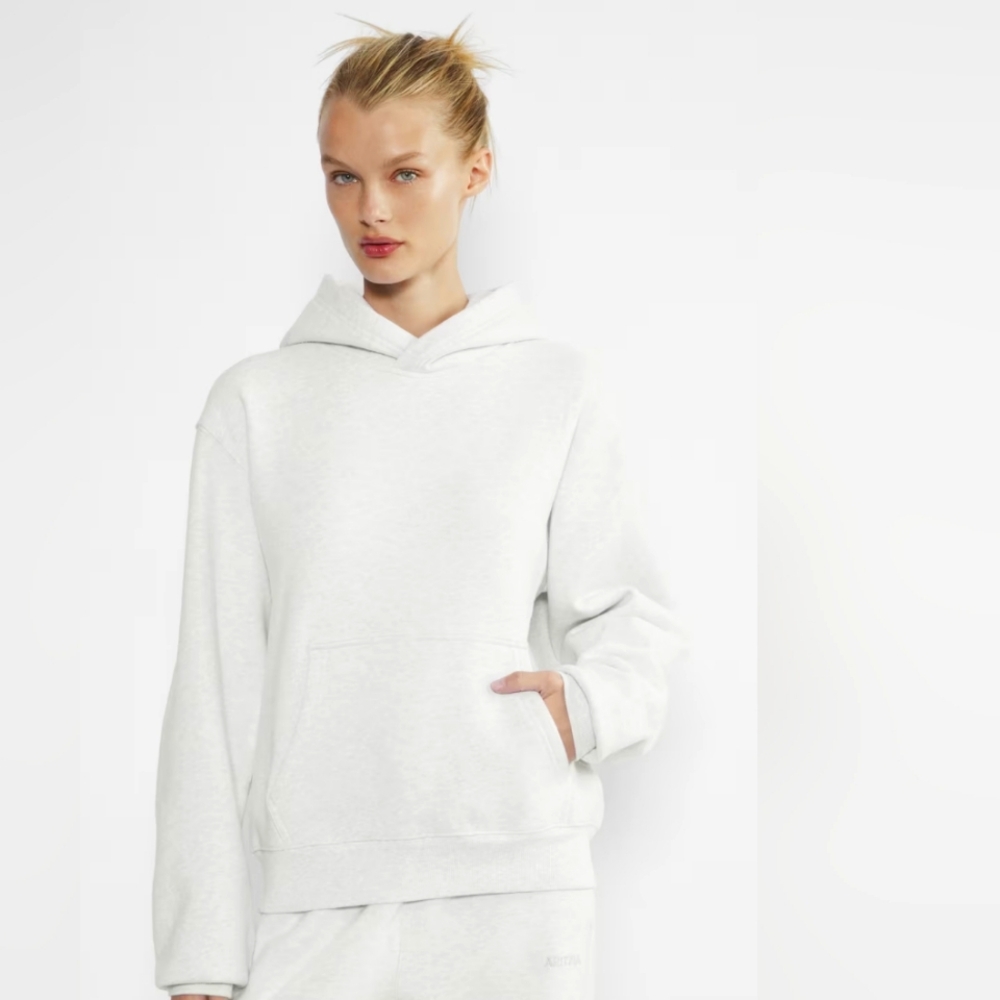Aritzia Cozy Fleece Perfect Hoodie in Heather Cloud White